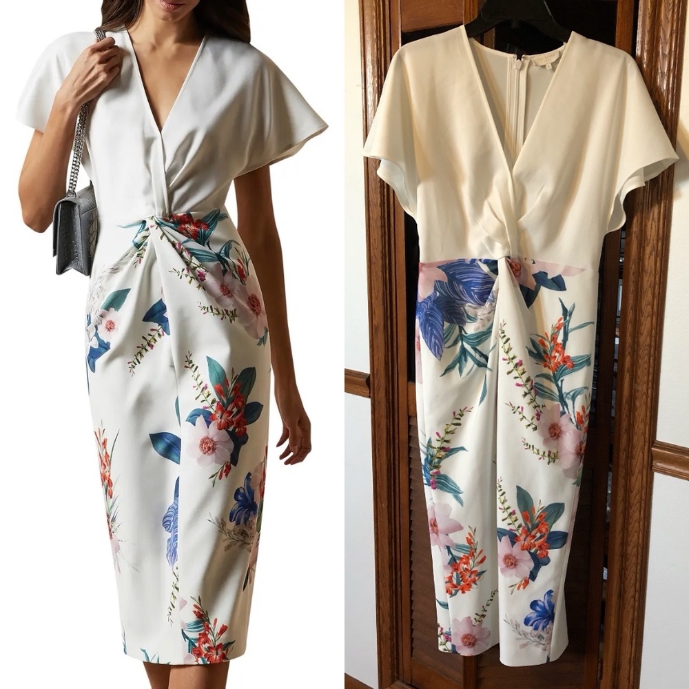Ted baker Nerris twist front floral midi dress FINAL PRICE NO OFFER CONSIDERED